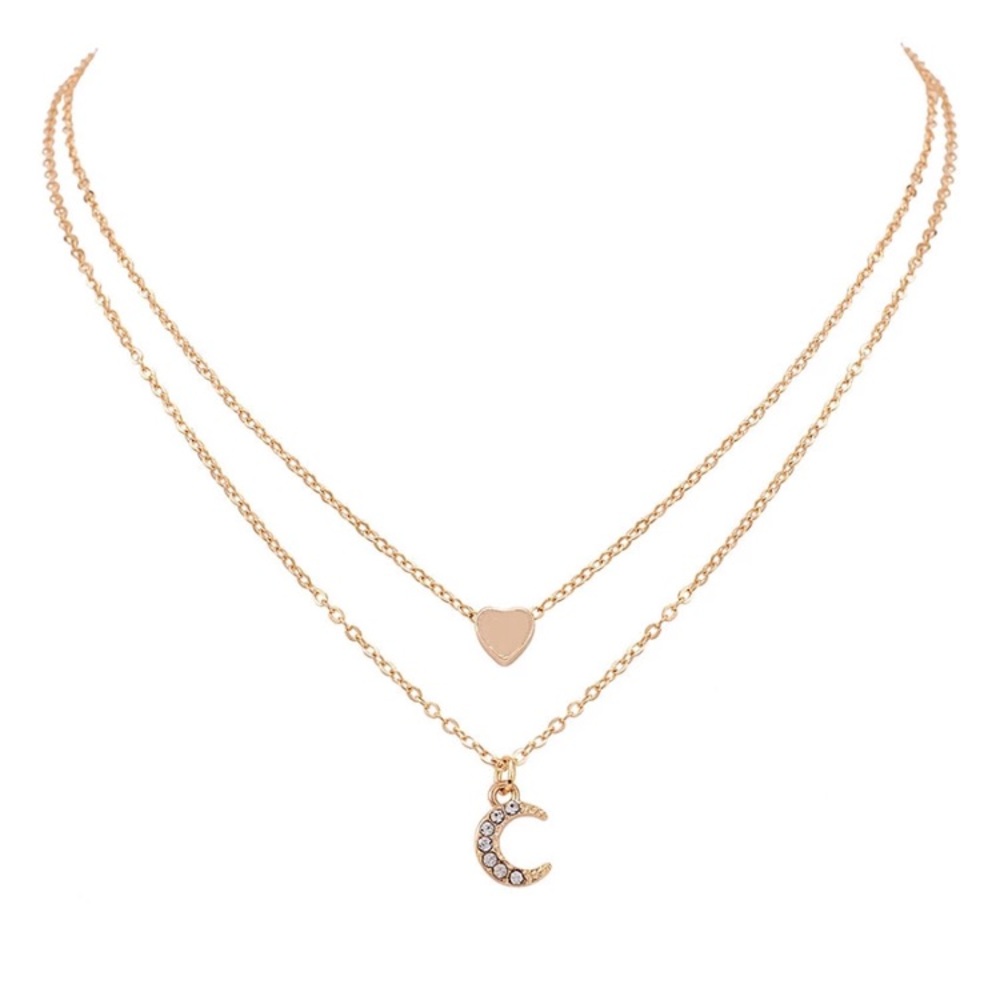 Gold Heart & Crystal Moon Charm Necklace - Picture 2 of 2